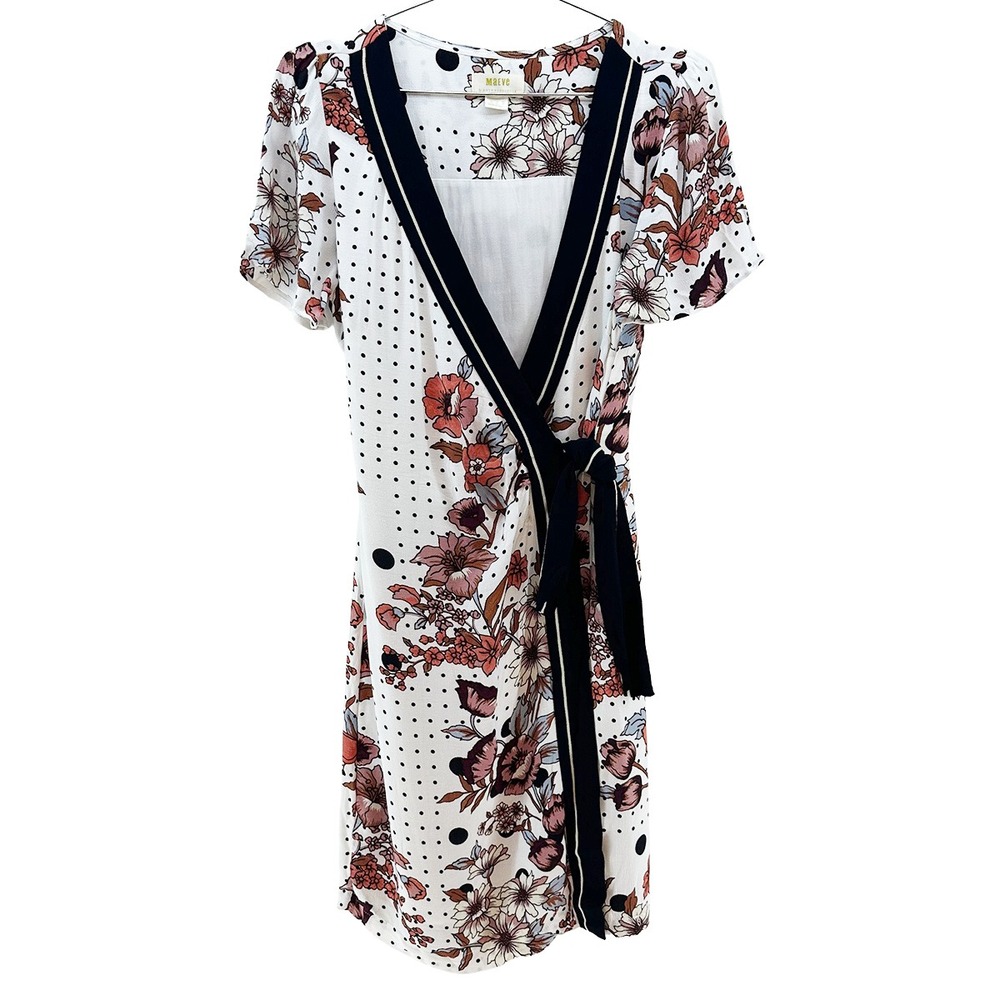 MAEVE by ANTHROPOLOGIE Aubrey Floral Faux Wrap Dress • 6 • white, black, pink‎